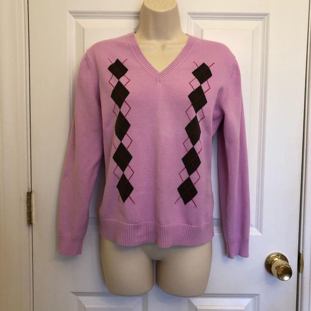 Lands’ End Pink Argyle Sweater Women’s M (10-12)